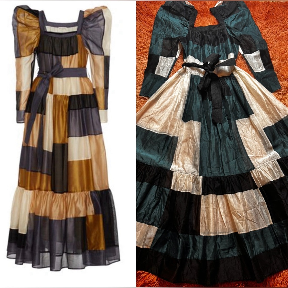 Ulla Johnson Colorblock Midi Dress in Black, Gold, and Cream